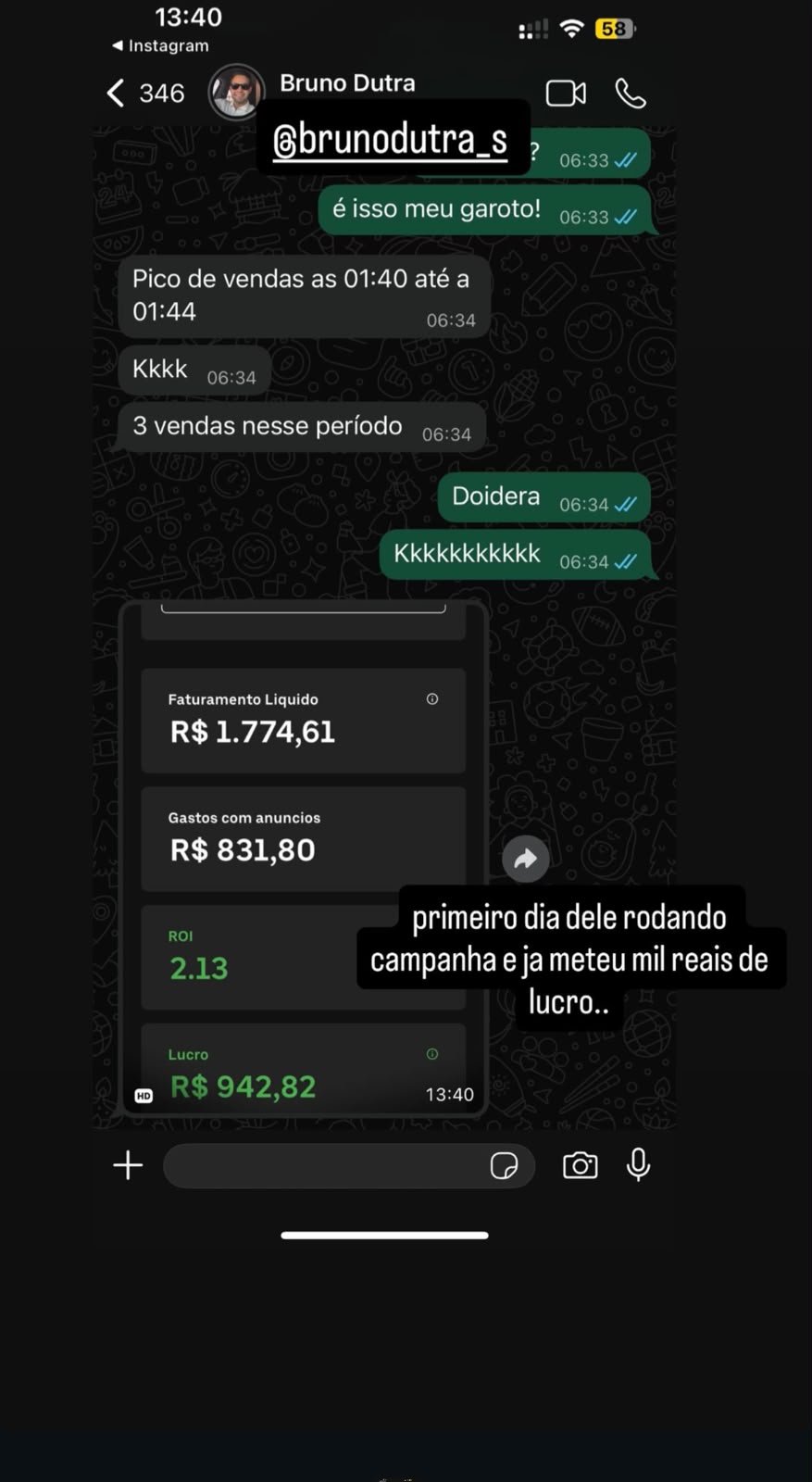 Print de resultado — Bruno